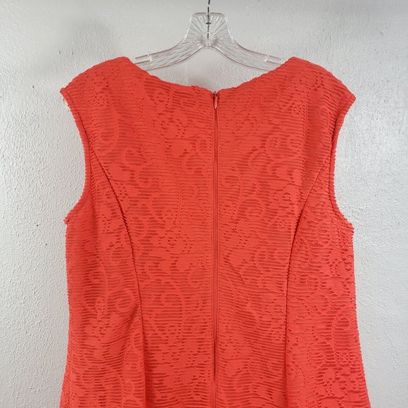 CB Women's Orange Lined Embroidered Fishnet Zip Back Sleeveless Dress - Picture 9 of 13